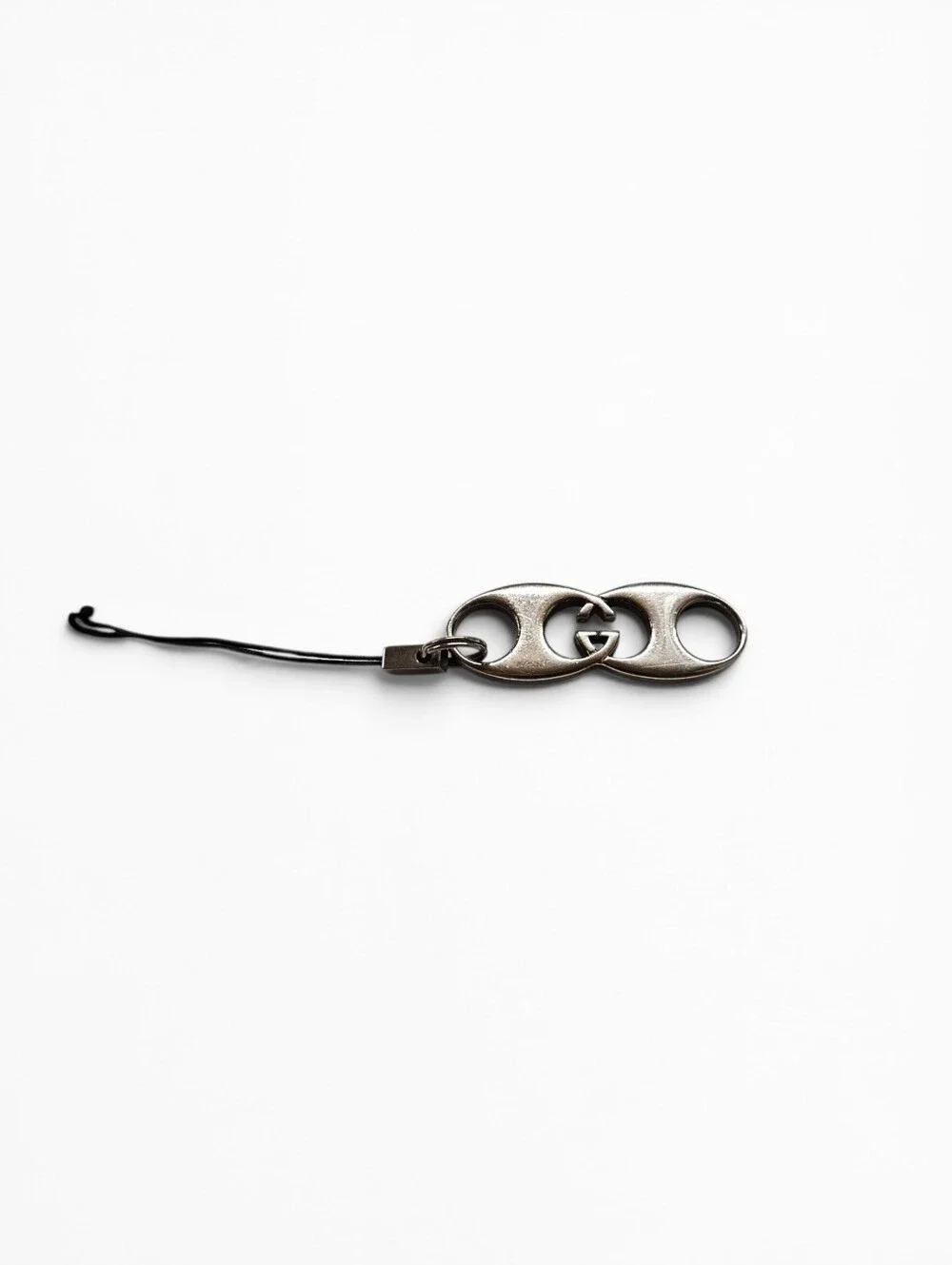 Gucci Double G Monogram Keychain Charm In Silver With Dust Pouch